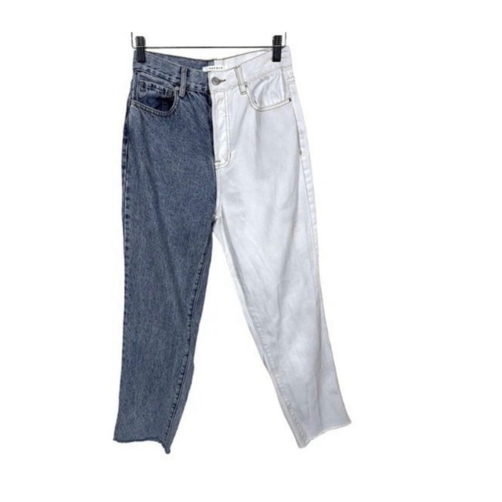 PacSun Jeans Pants High Rise Straight Two Tone Split Leg Jeans Blue White Sz 26